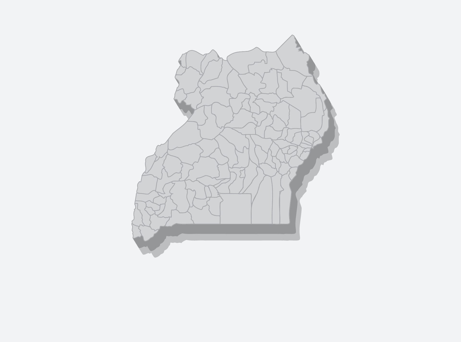 3D map of Uganda with separated sections on a white background